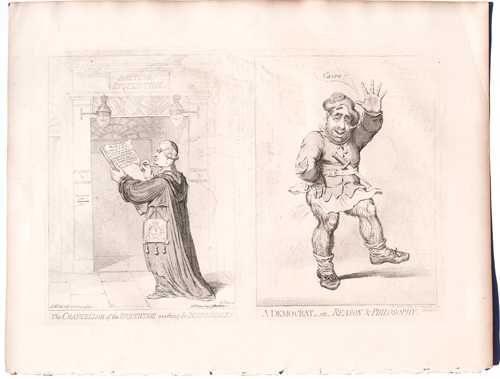 original James Gillray etchings A Democrat; or, Reason & Philosophy

The Chancellor of the Inquisition marking the Incorrigibles
